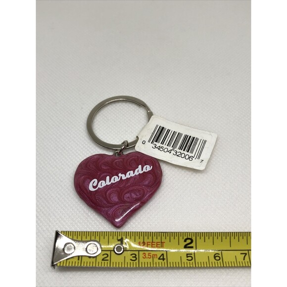 Colorado Heart Shaped Pink Marble Keychain Cute Metal Souvenir Key Fob - Picture 3 of 4